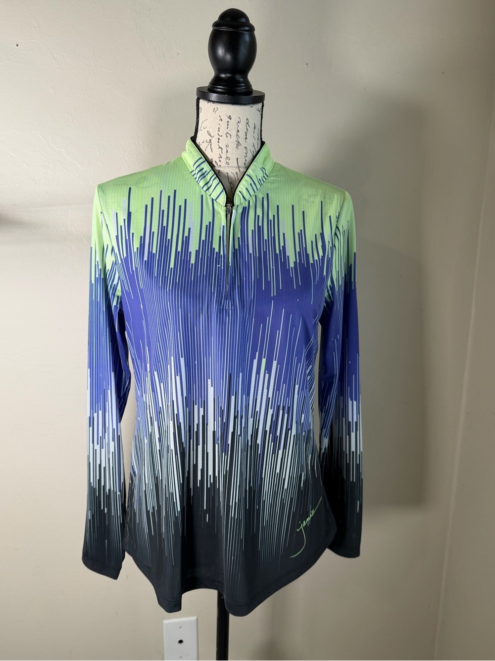 Men's Gradient Performance Zip Mock Neck Jacket in Green & Blue